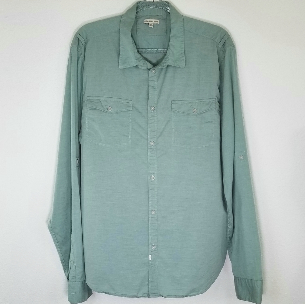 CALVIN KLEIN JEANS Green Button-Up Shirt, XL